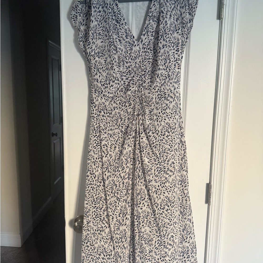White House Black Market Ruched Maxi Dress Black and White